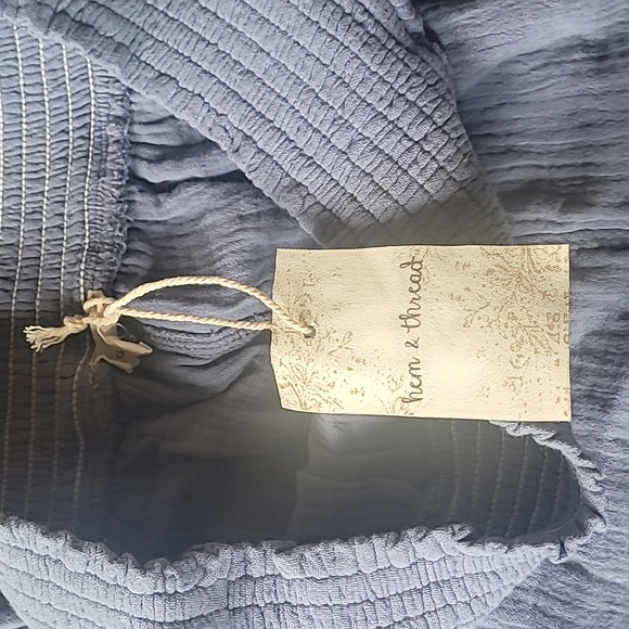 Hem & Thread Gauze Wide-Leg Pants, Size L, Light Blue, Soft, 100% Cotton - Picture 4 of 8